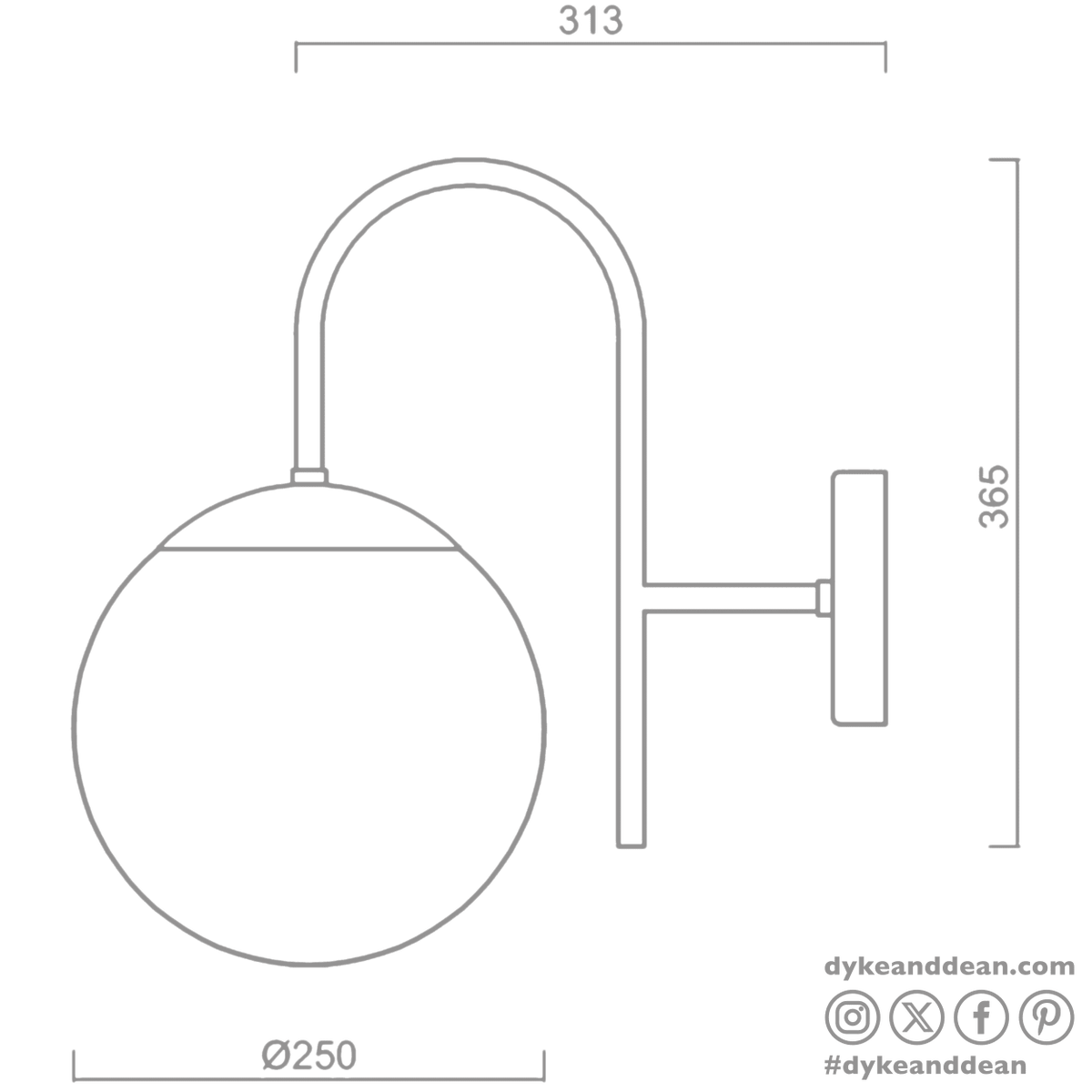 ARC WALL LIGHT LARGE GLOBE - DYKE & DEAN