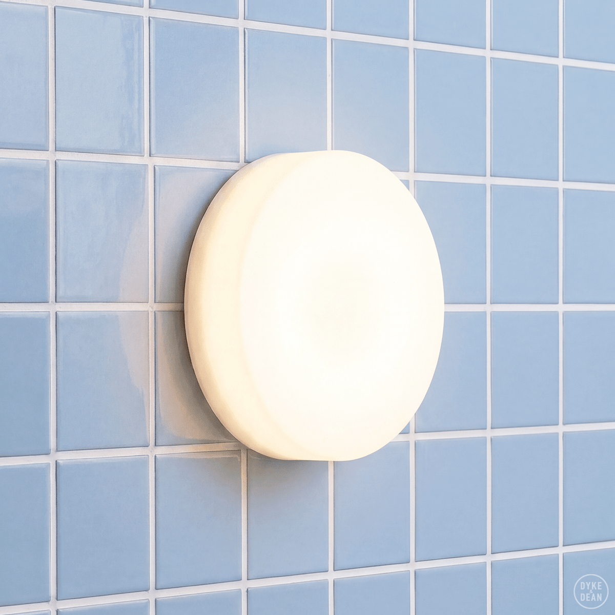 Frosted opal glass disc wall and ceiling light, 250mm, with white back plate