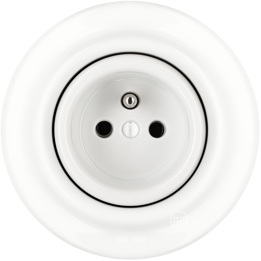 White porcelain 2-pin Euro wall socket by Katy Paty