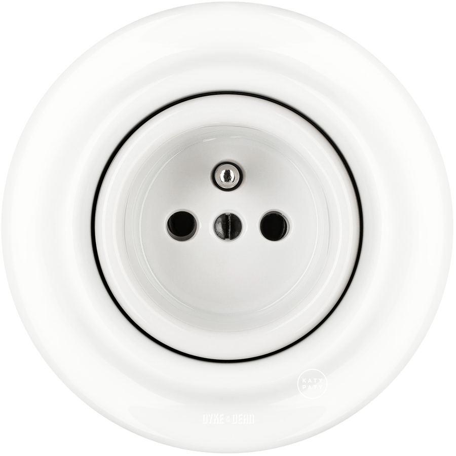 White porcelain 2-pin Euro wall socket by Katy Paty