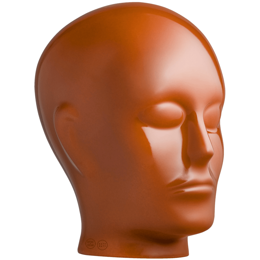 Glazed porcelain decorative head in a Katy Paty colour