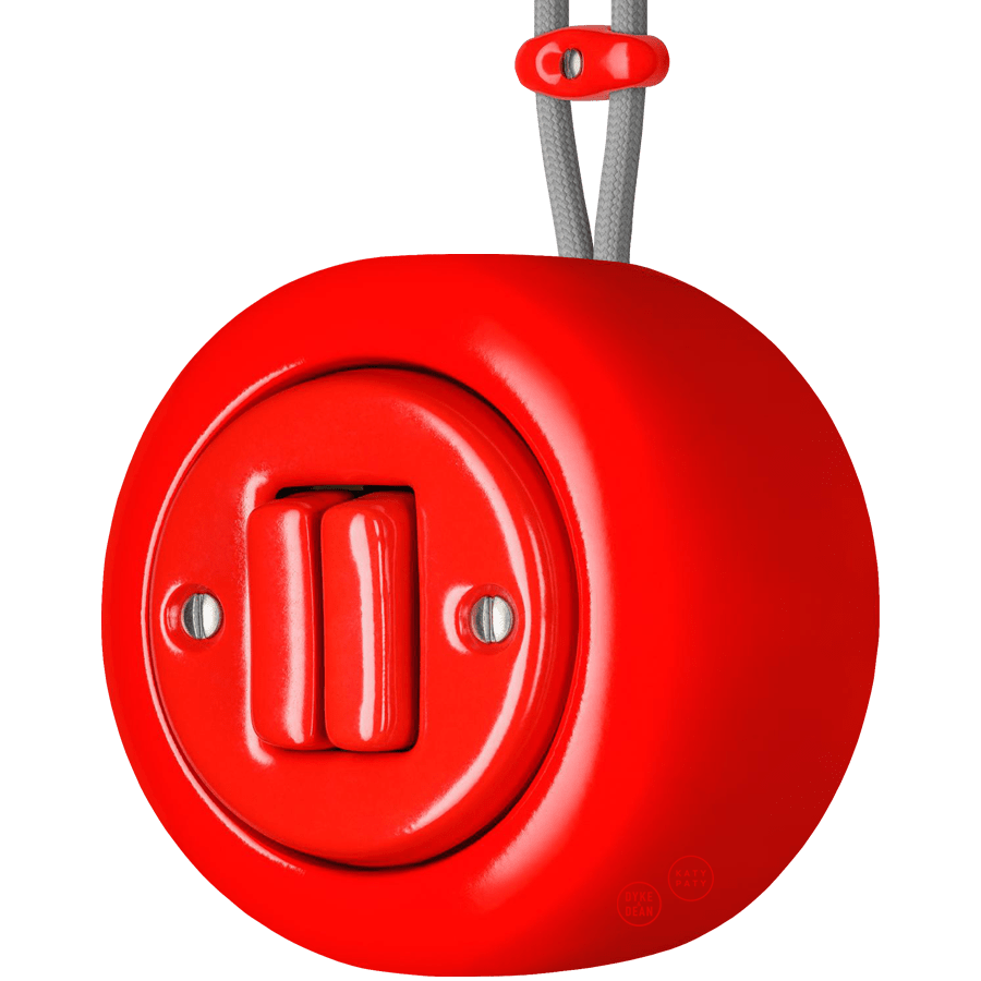 Red round porcelain surface-mounted double slim button switch by Katy Paty