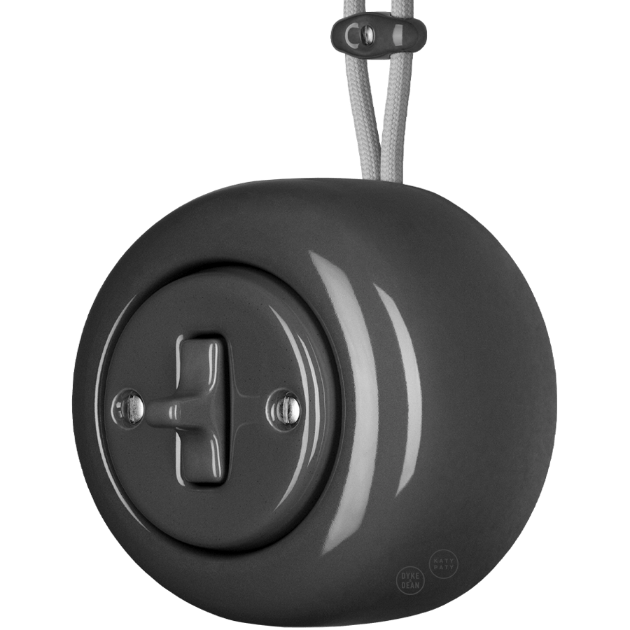 Dark Grey round porcelain surface-mounted toggle switch by Katy Paty