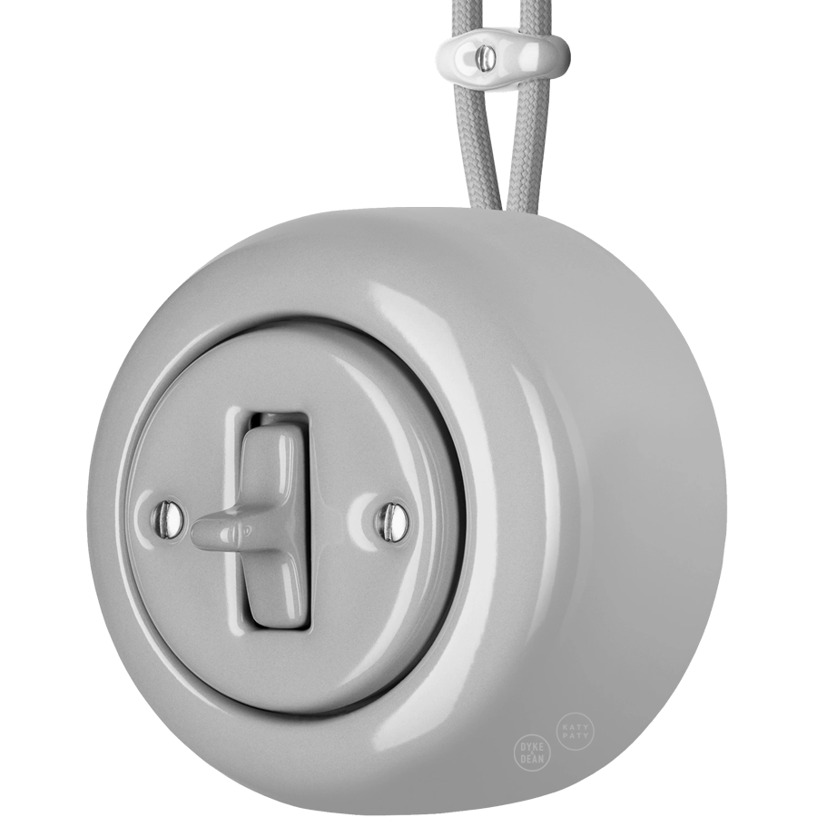 Grey round porcelain surface-mounted toggle switch by Katy Paty