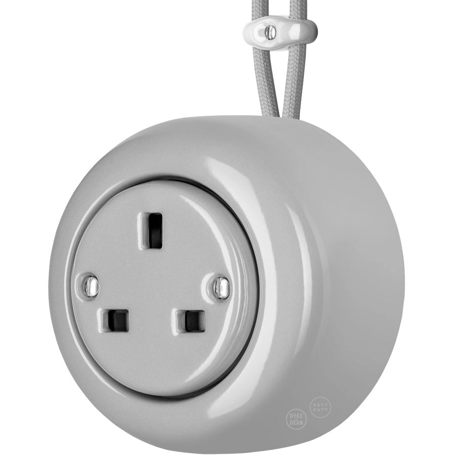 Grey round porcelain surface-mounted UK socket by Katy Paty