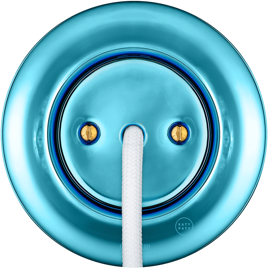 Sky Blue porcelain wall cable gland by Katy Paty with 8.5mm central cable hole