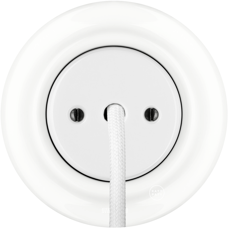 White porcelain wall cable gland by Katy Paty with 8.5mm central cable hole