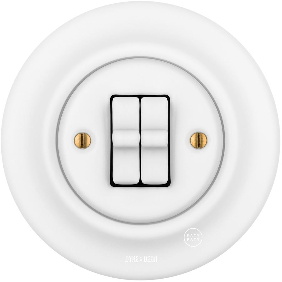 Matt White porcelain double toggle wall light switch by Katy Paty