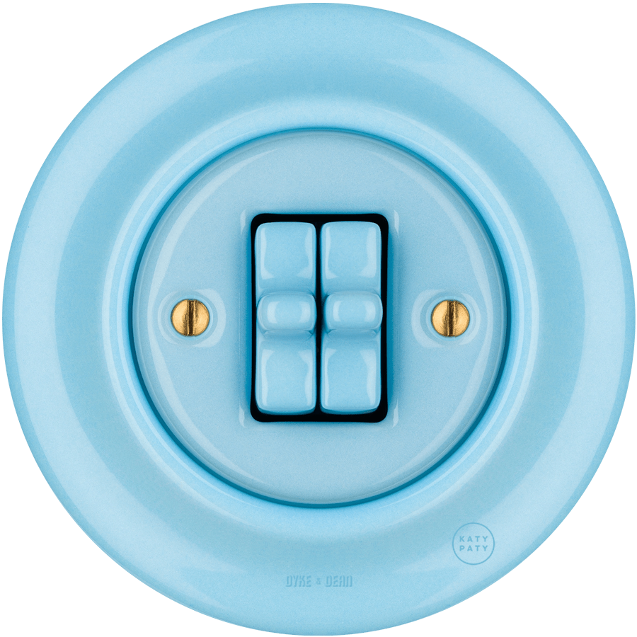 Pastel Blue porcelain two-gang toggle wall light switch by Katy Paty