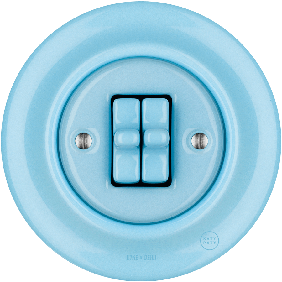 Pastel Blue porcelain two-gang toggle wall light switch by Katy Paty