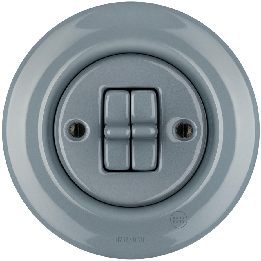 Ash Grey porcelain two-gang toggle wall light switch by Katy Paty