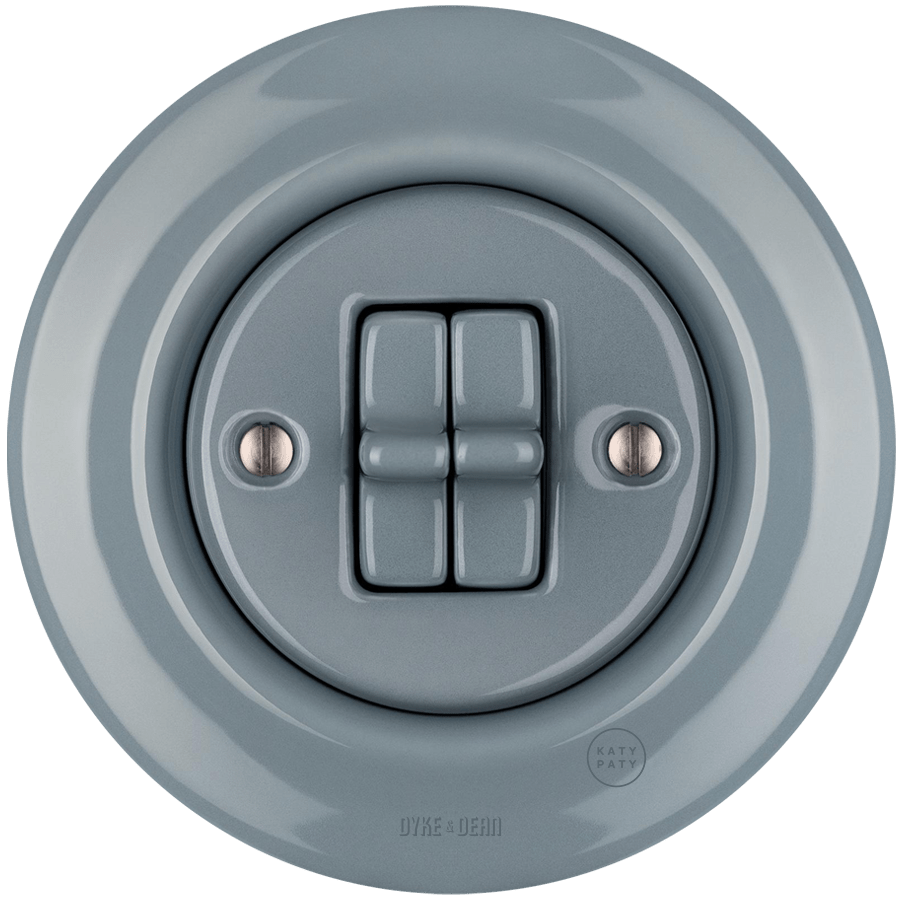 Ash Grey porcelain two-gang toggle wall light switch by Katy Paty