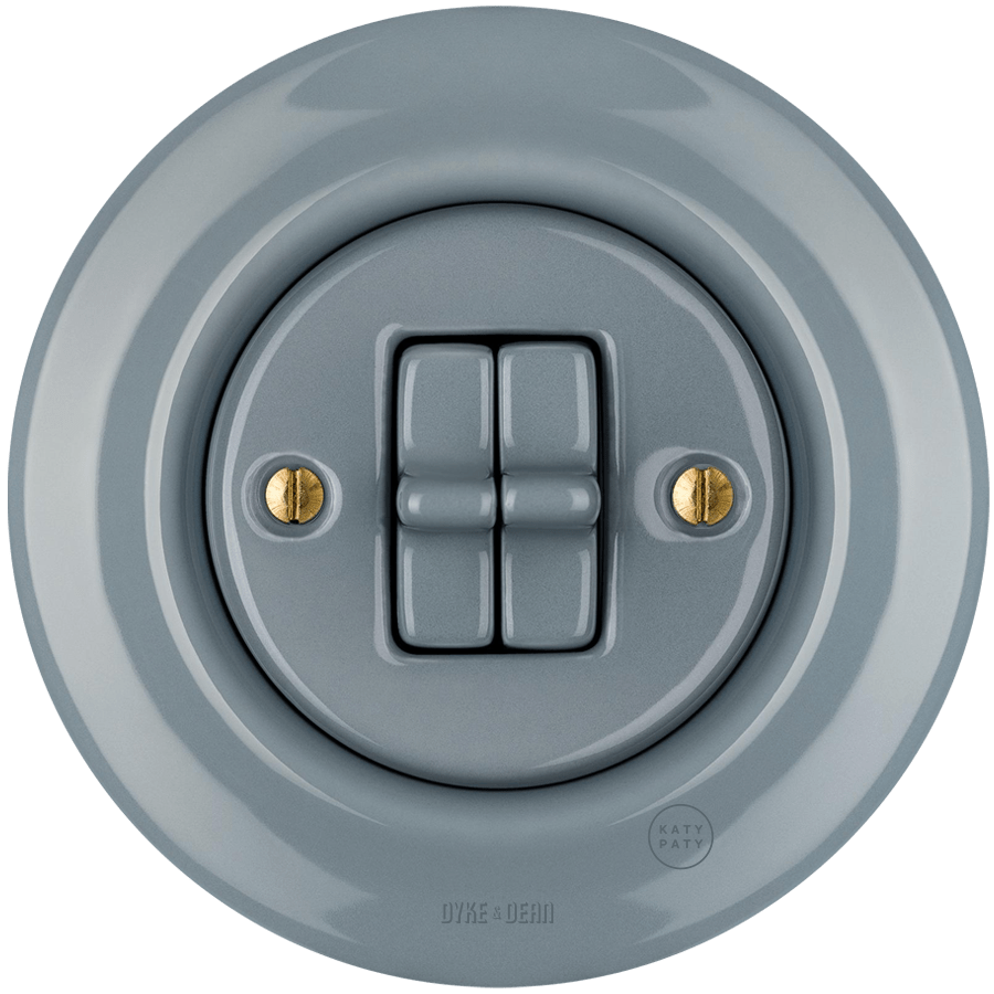 Ash Grey porcelain two-gang toggle wall light switch by Katy Paty