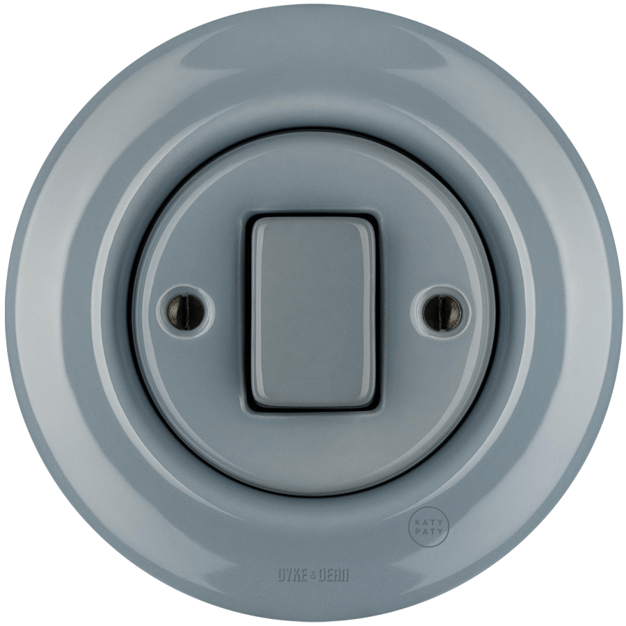 Ash Grey porcelain wall light switch with fat button by Katy Paty
