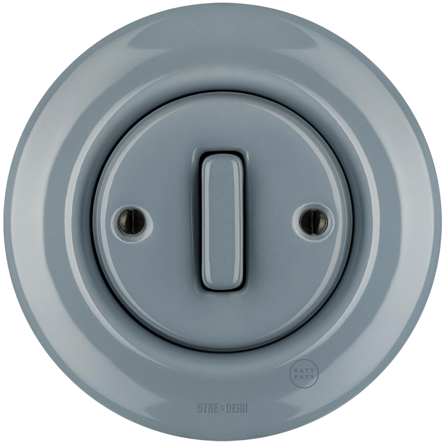 Ash Grey porcelain wall light switch with slim button by Katy Paty