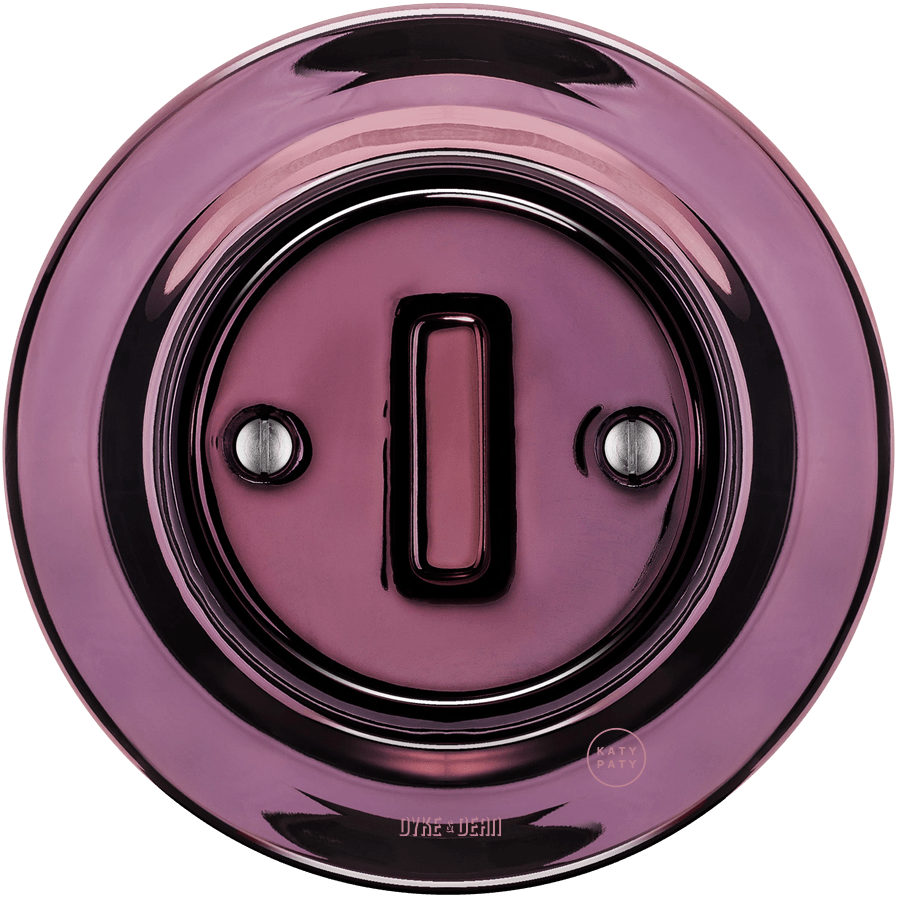 Purple porcelain wall light switch with slim button by Katy Paty