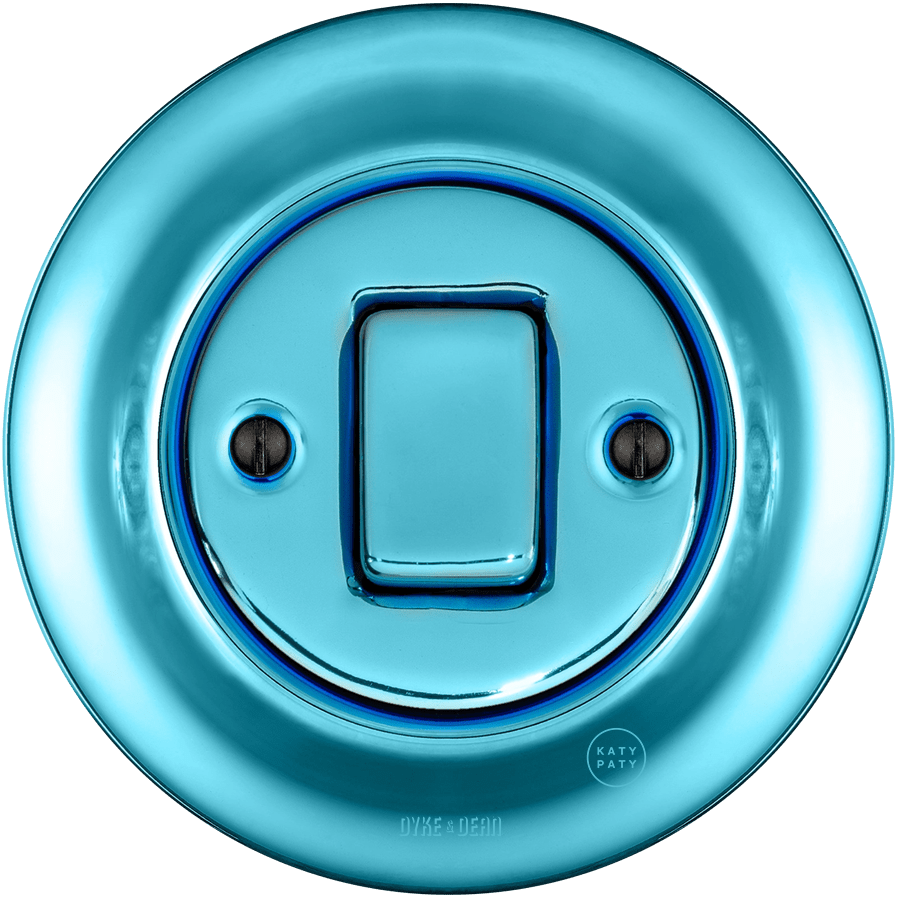 Sky Blue porcelain wall light switch with fat button by Katy Paty