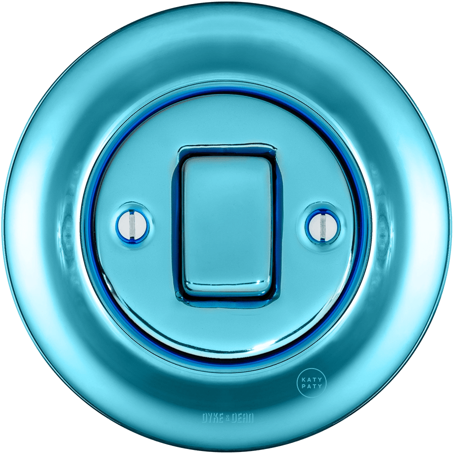 Sky Blue porcelain wall light switch with fat button by Katy Paty