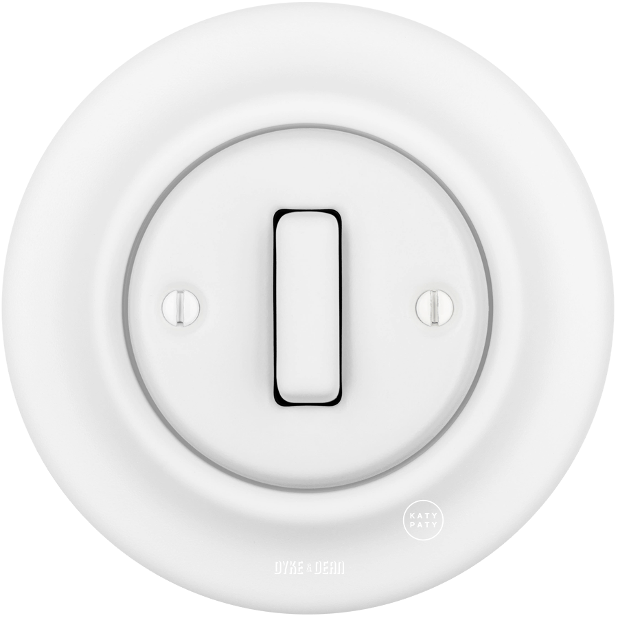 Matt White porcelain wall light switch with slim button by Katy Paty