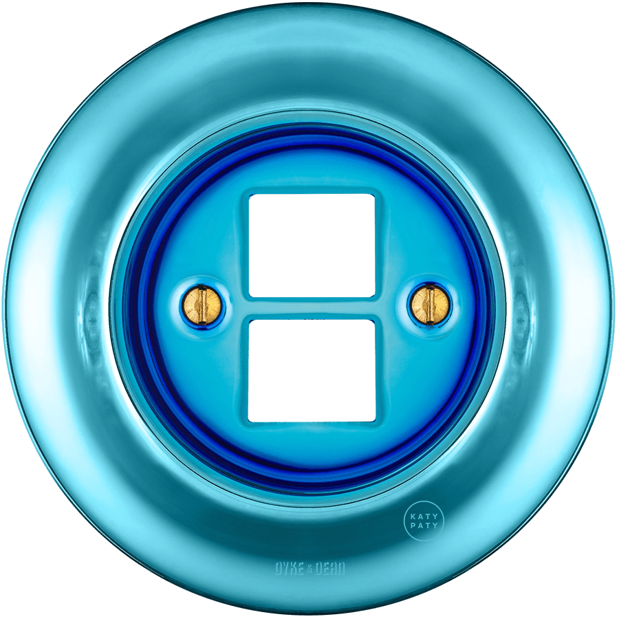Sky Blue porcelain PC and USB data wall socket by Katy Paty