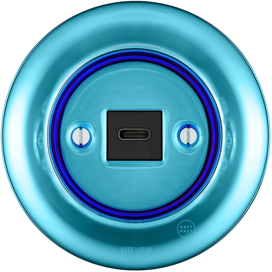 Sky Blue porcelain USB-C charger wall socket by Katy Paty