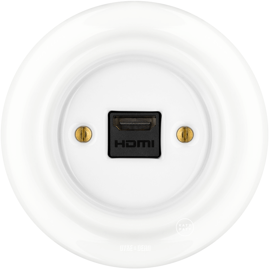 White porcelain HDMI wall socket by Katy Paty