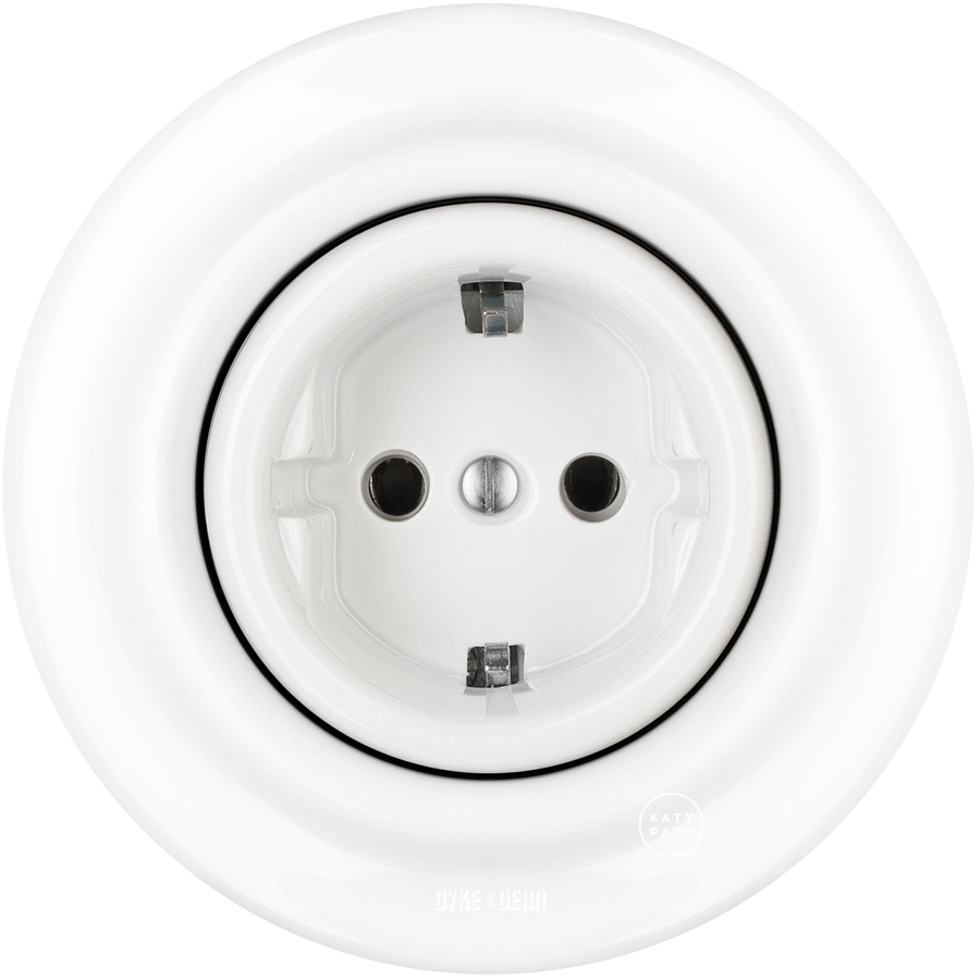 White porcelain 2-pin schuko wall socket by Katy Paty