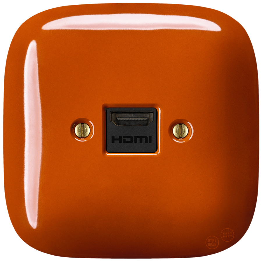 Brick Red square porcelain HDMI wall socket by Katy Paty