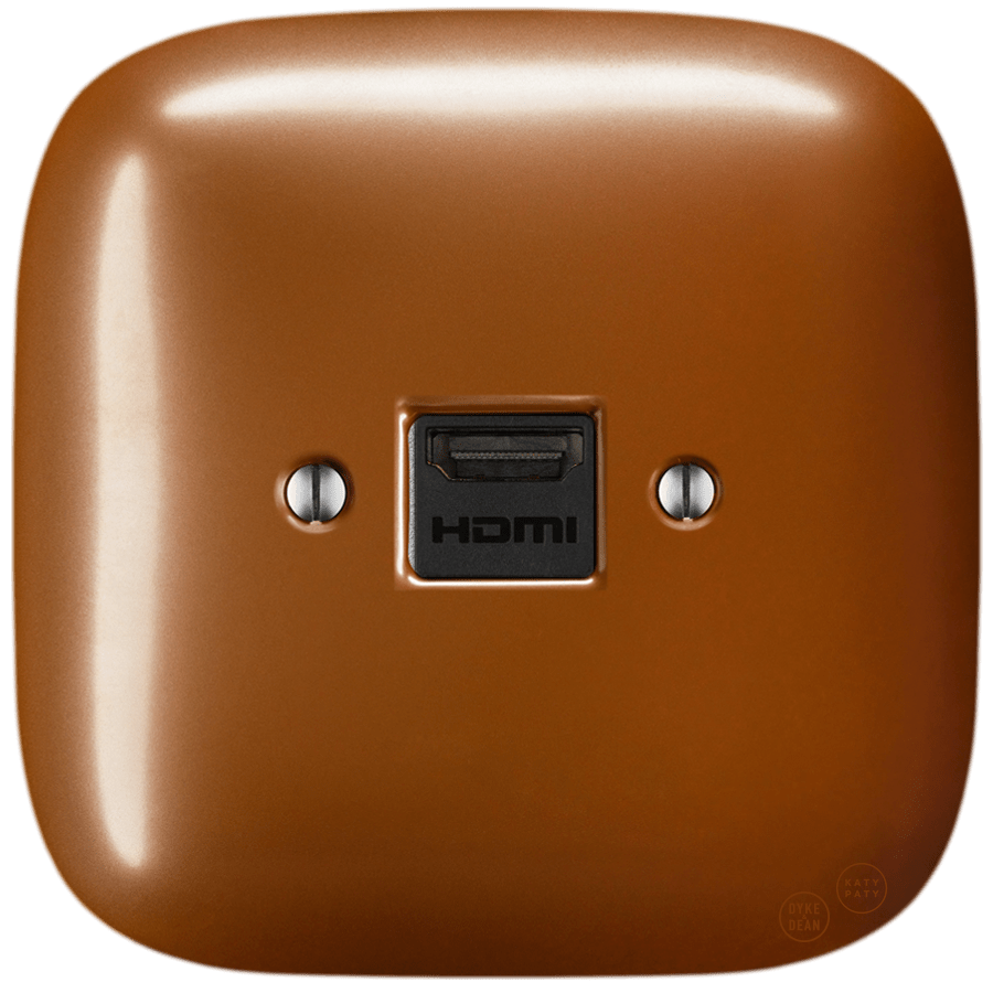 Copper square porcelain HDMI wall socket by Katy Paty