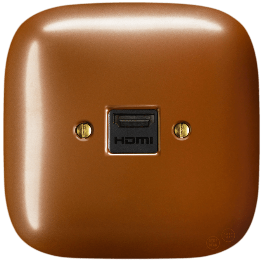 Copper square porcelain HDMI wall socket by Katy Paty