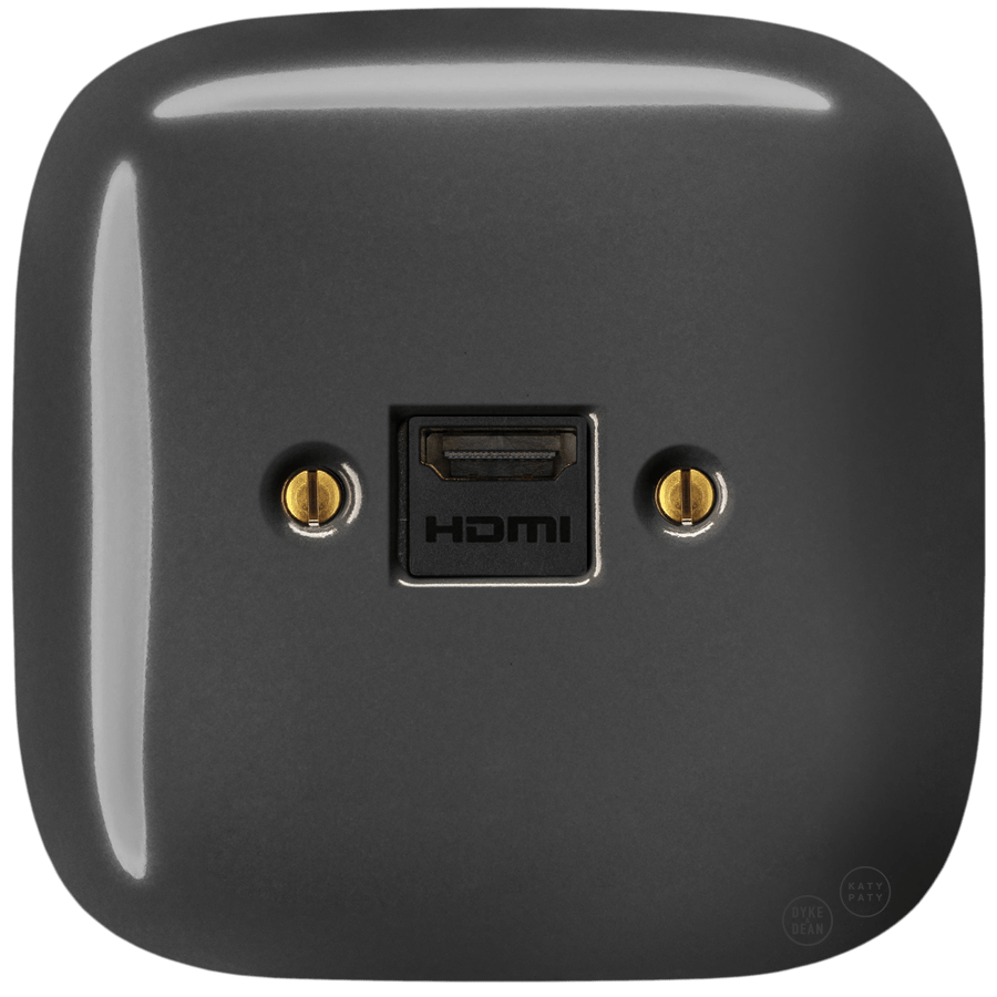 Dark Grey square porcelain HDMI wall socket by Katy Paty