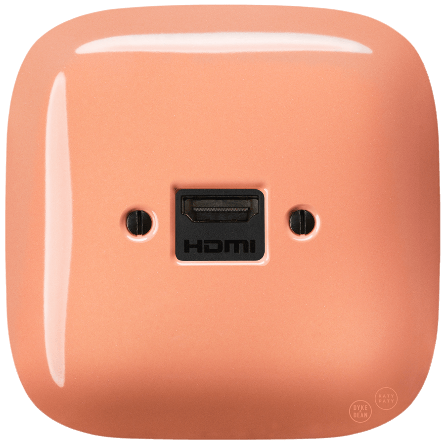 Salmon square porcelain HDMI wall socket by Katy Paty