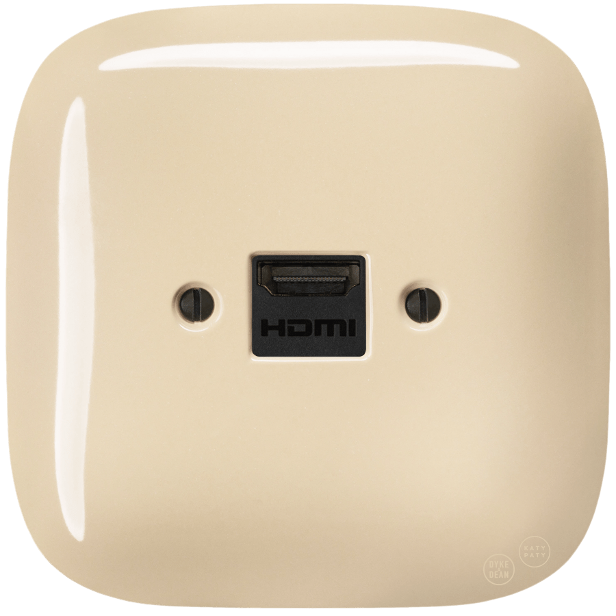 Sand square porcelain HDMI wall socket by Katy Paty