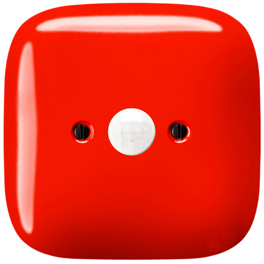Red square porcelain wall motion sensor by Katy Paty