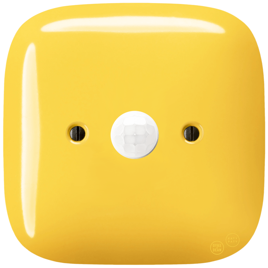 Yellow square porcelain wall motion sensor by Katy Paty