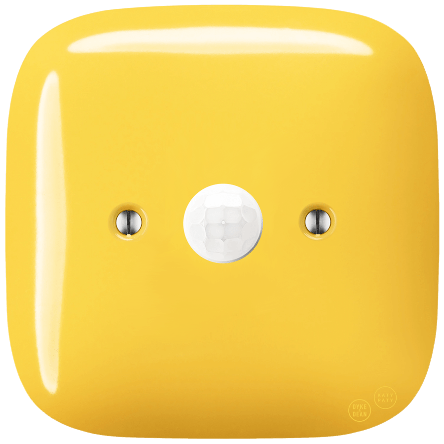 Yellow square porcelain wall motion sensor by Katy Paty