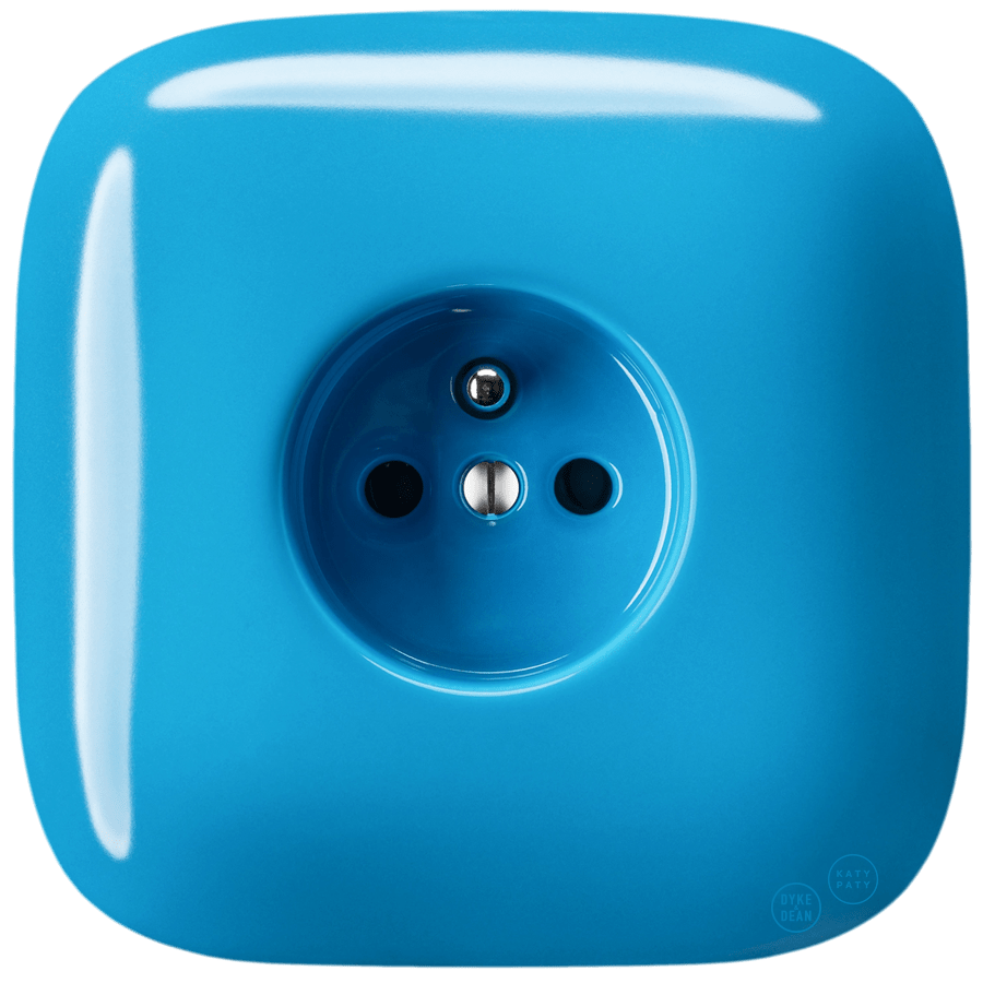 Azure square porcelain 2-pin Euro wall socket by Katy Paty