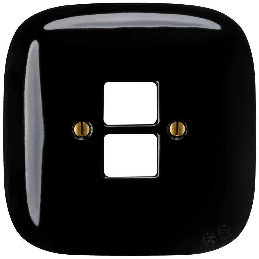 Black square porcelain PC and USB data wall socket by Katy Paty