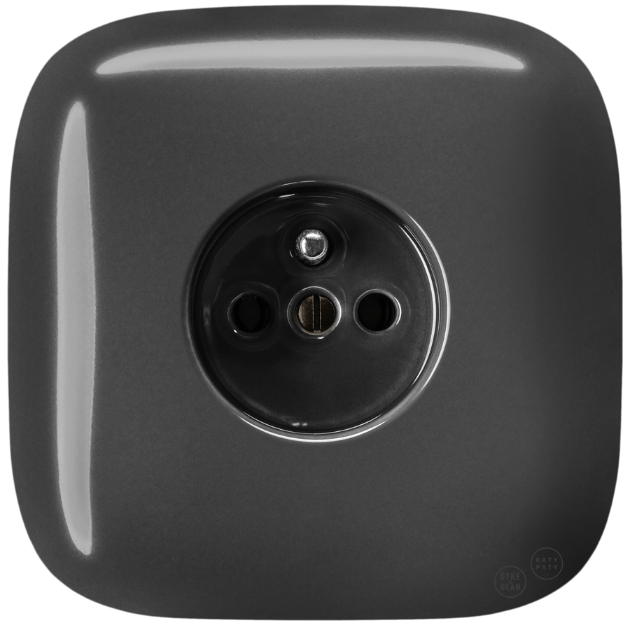Dark Grey square porcelain 2-pin Euro wall socket by Katy Paty
