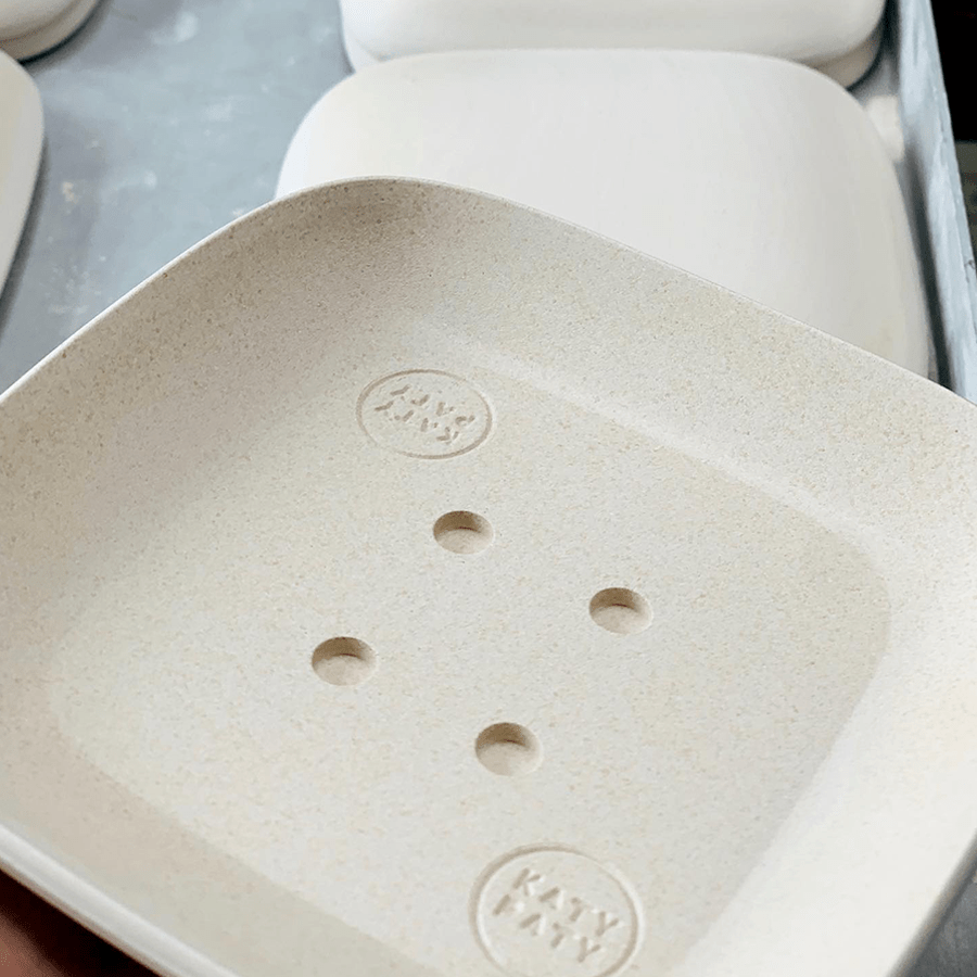Ash Grey square porcelain 2-pin Euro wall socket by Katy Paty