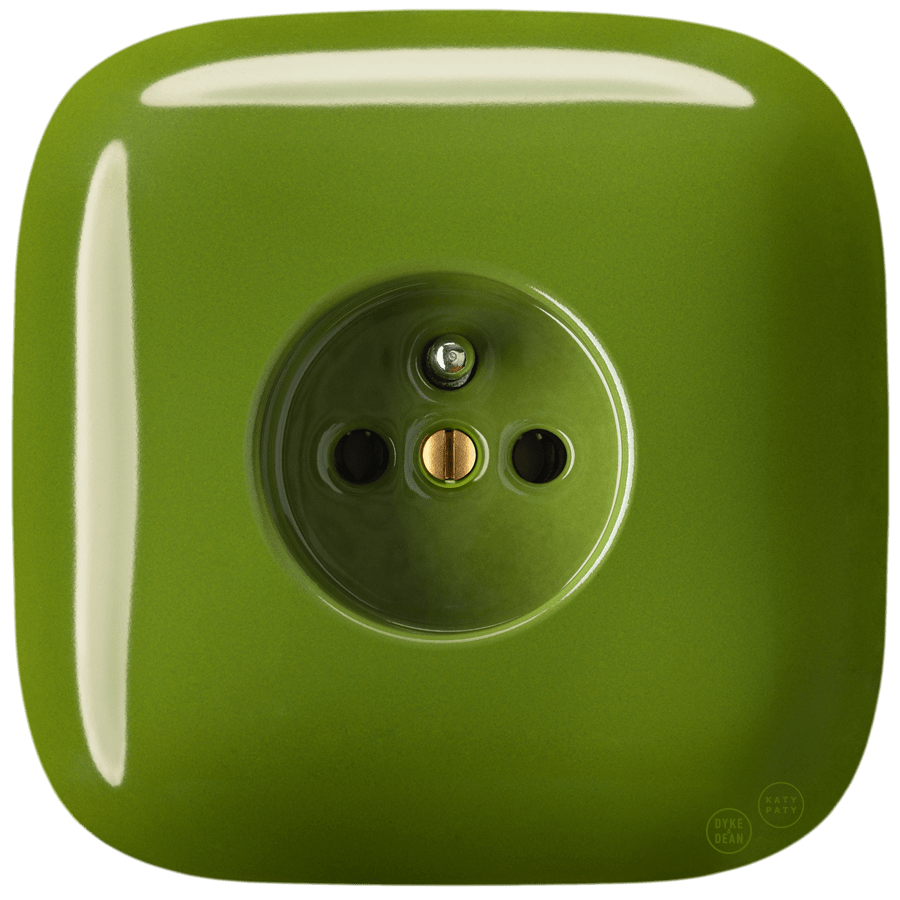 Green square porcelain 2-pin Euro wall socket by Katy Paty