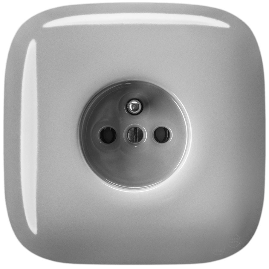 Grey square porcelain 2-pin Euro wall socket by Katy Paty