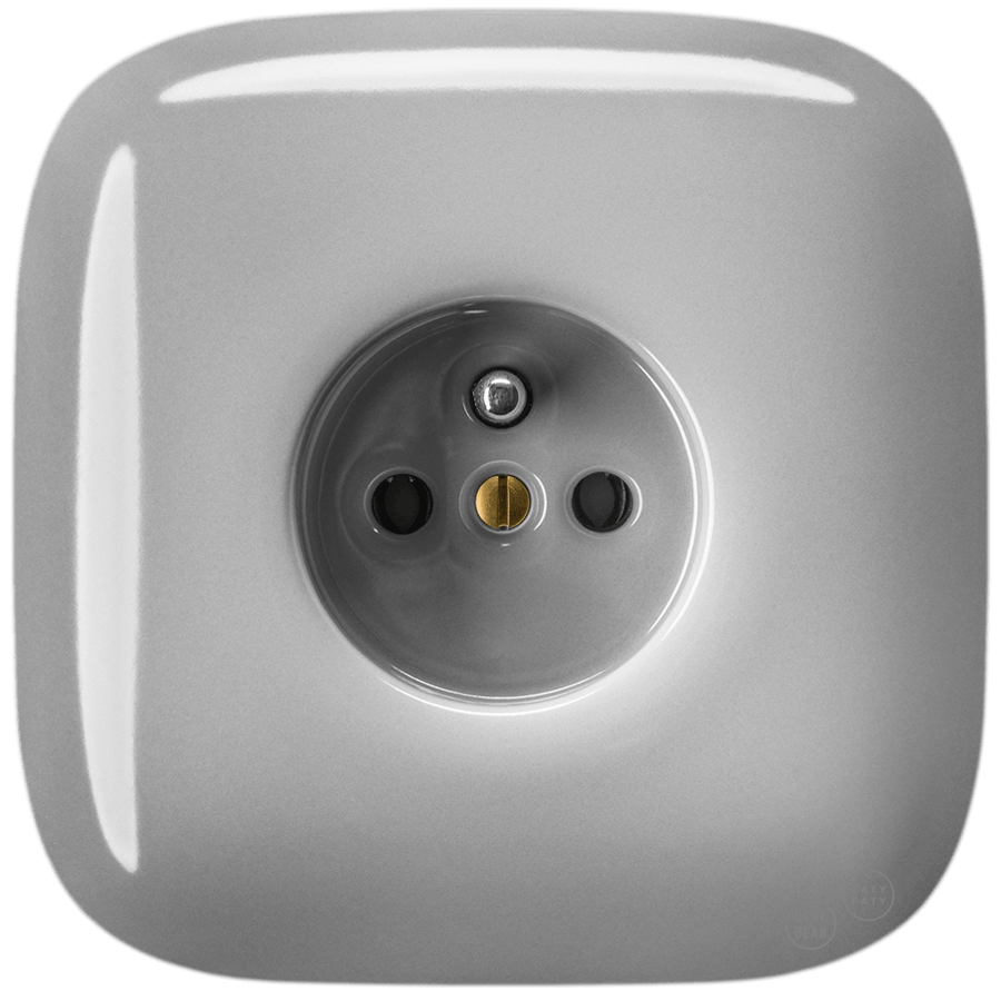 Grey square porcelain 2-pin Euro wall socket by Katy Paty