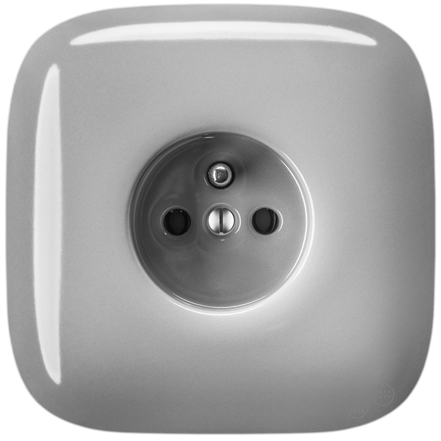 Grey square porcelain 2-pin Euro wall socket by Katy Paty