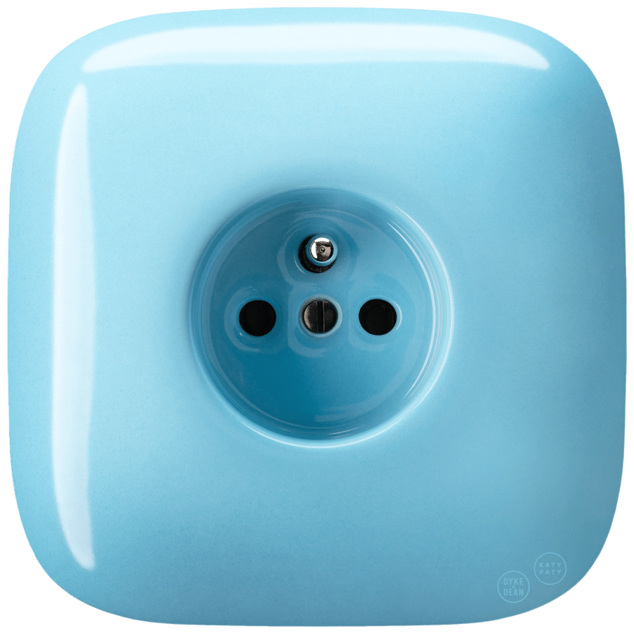 Pastel Blue square porcelain 2-pin Euro wall socket by Katy Paty