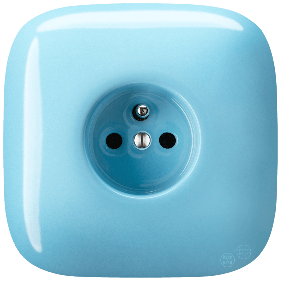 Pastel Blue square porcelain 2-pin Euro wall socket by Katy Paty