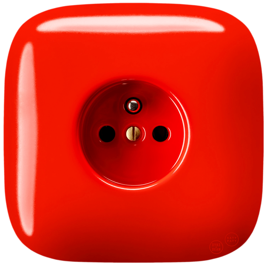 Red square porcelain 2-pin Euro wall socket by Katy Paty