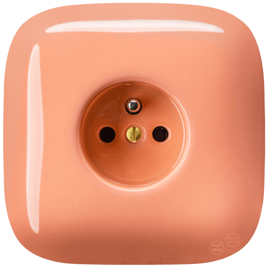 Salmon square porcelain 2-pin Euro wall socket by Katy Paty