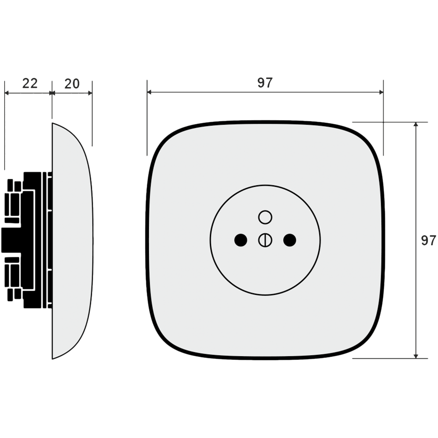 Salmon square porcelain 2-pin Euro wall socket by Katy Paty