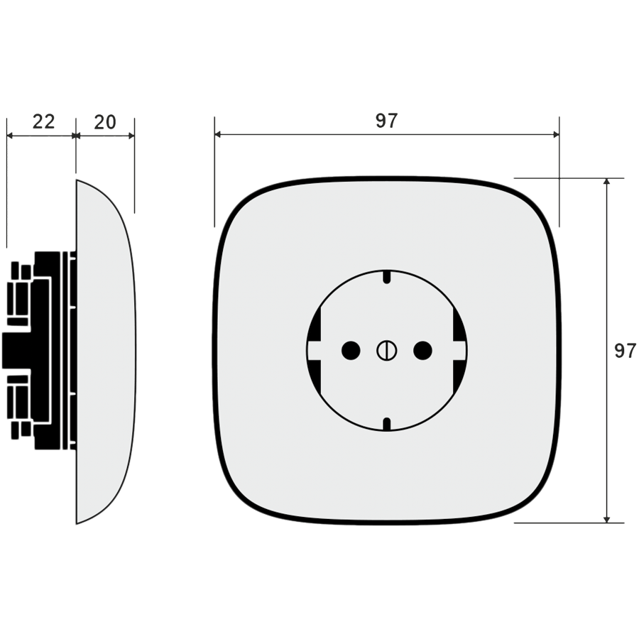 Azure square porcelain schuko wall socket by Katy Paty